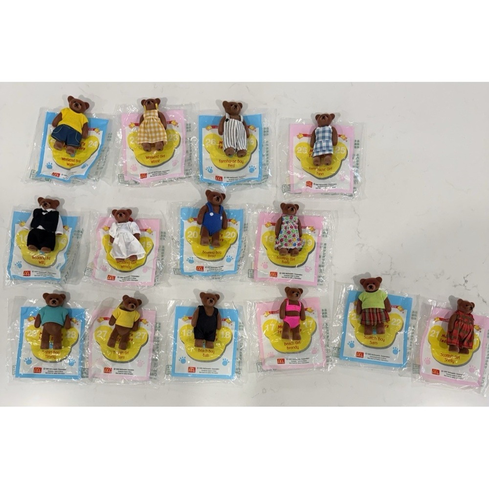 McDonald's Teddy Bears 25th Anniversary 1999 Complete Set with Bags 7 Pairs EUC